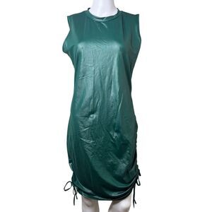 High Neck Sleeveless Short Sleeve Dress Green Size XL
